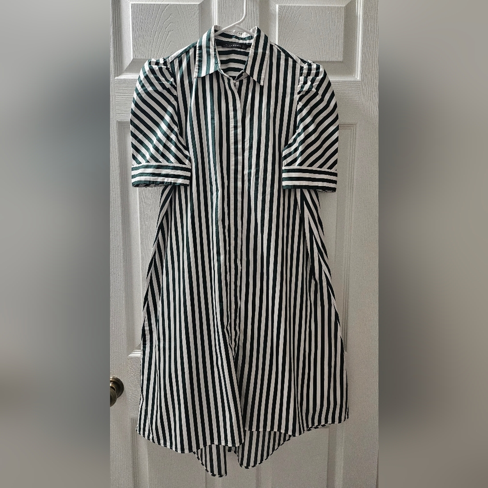 Zara Green and White Striped High Low Dress Size S